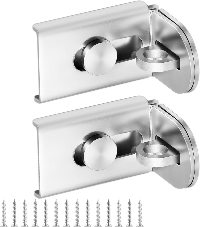 GMSP Sliding Door Lock, 90 Degree Door Hasp Latch Lock, Stainless Steel Security Right Angle Padlock with Screws for Push/Sliding/Barn Doors (2PC, Silver) - Image 1